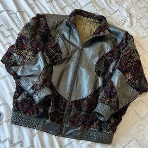 vintage velvet patch leather bomber jacket